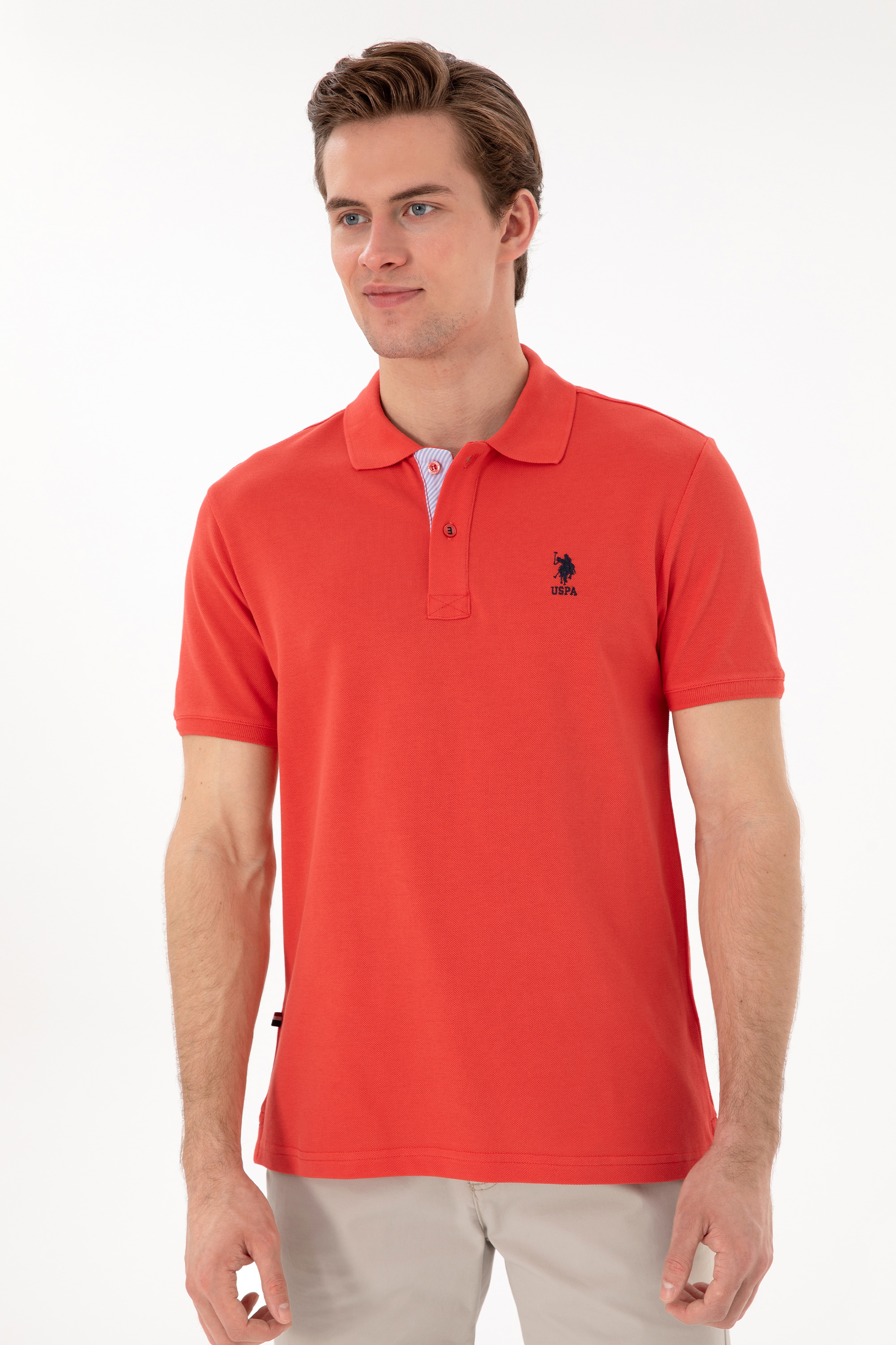 Erkek Regular Fit Polo Yaka Kırmızı Basic Tişört - Image 3