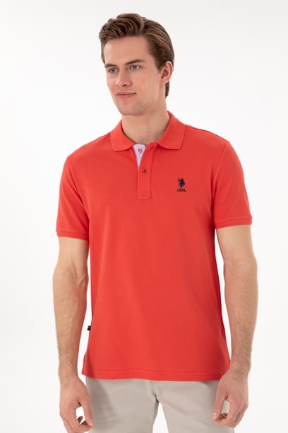 Erkek Regular Fit Polo Yaka Kırmızı Basic Tişört