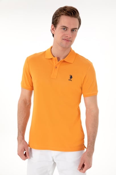 Erkek Slim Fit Polo Yaka Turuncu Basic Tişört