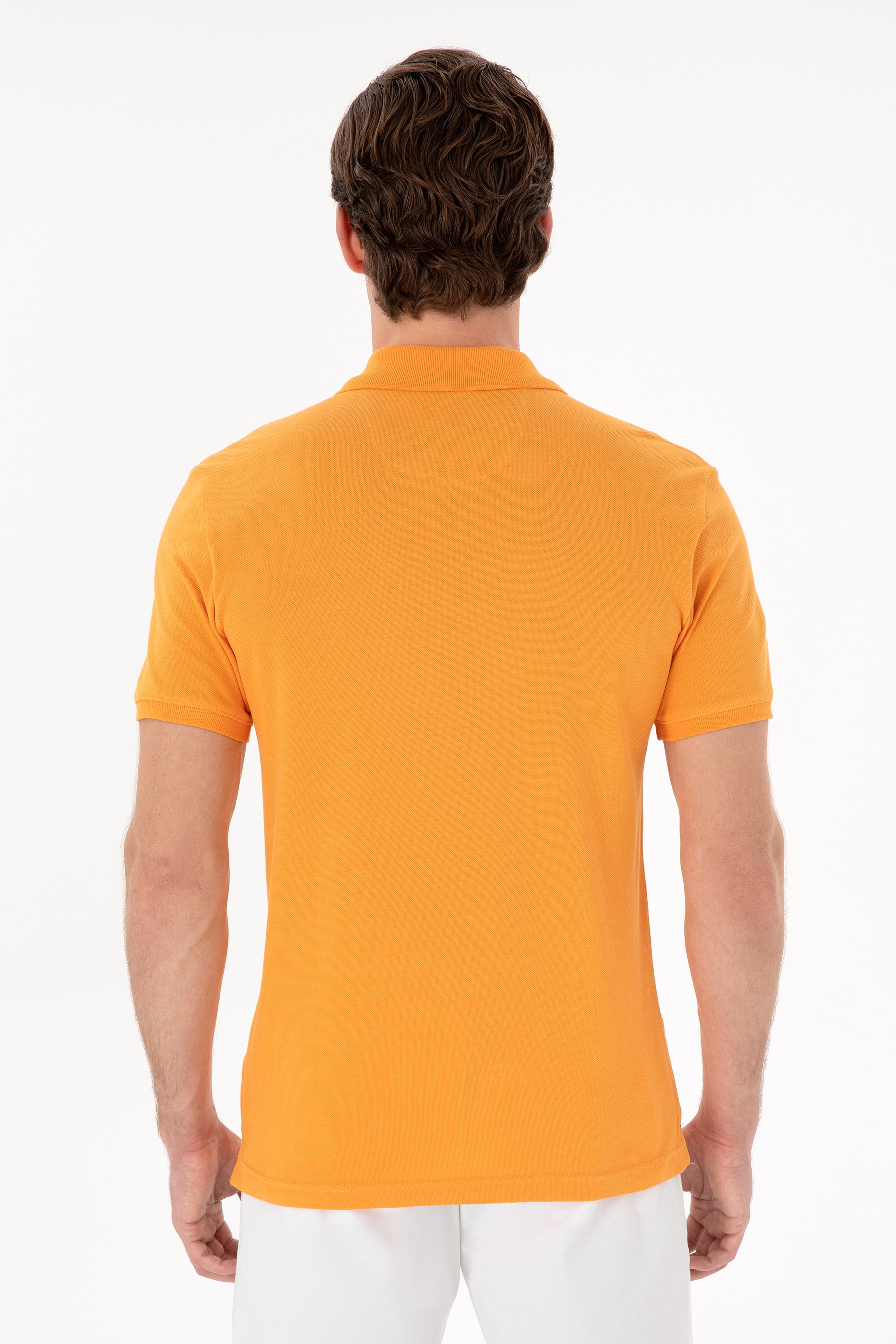Erkek Slim Fit Polo Yaka Turuncu Basic Tişört - Image 5
