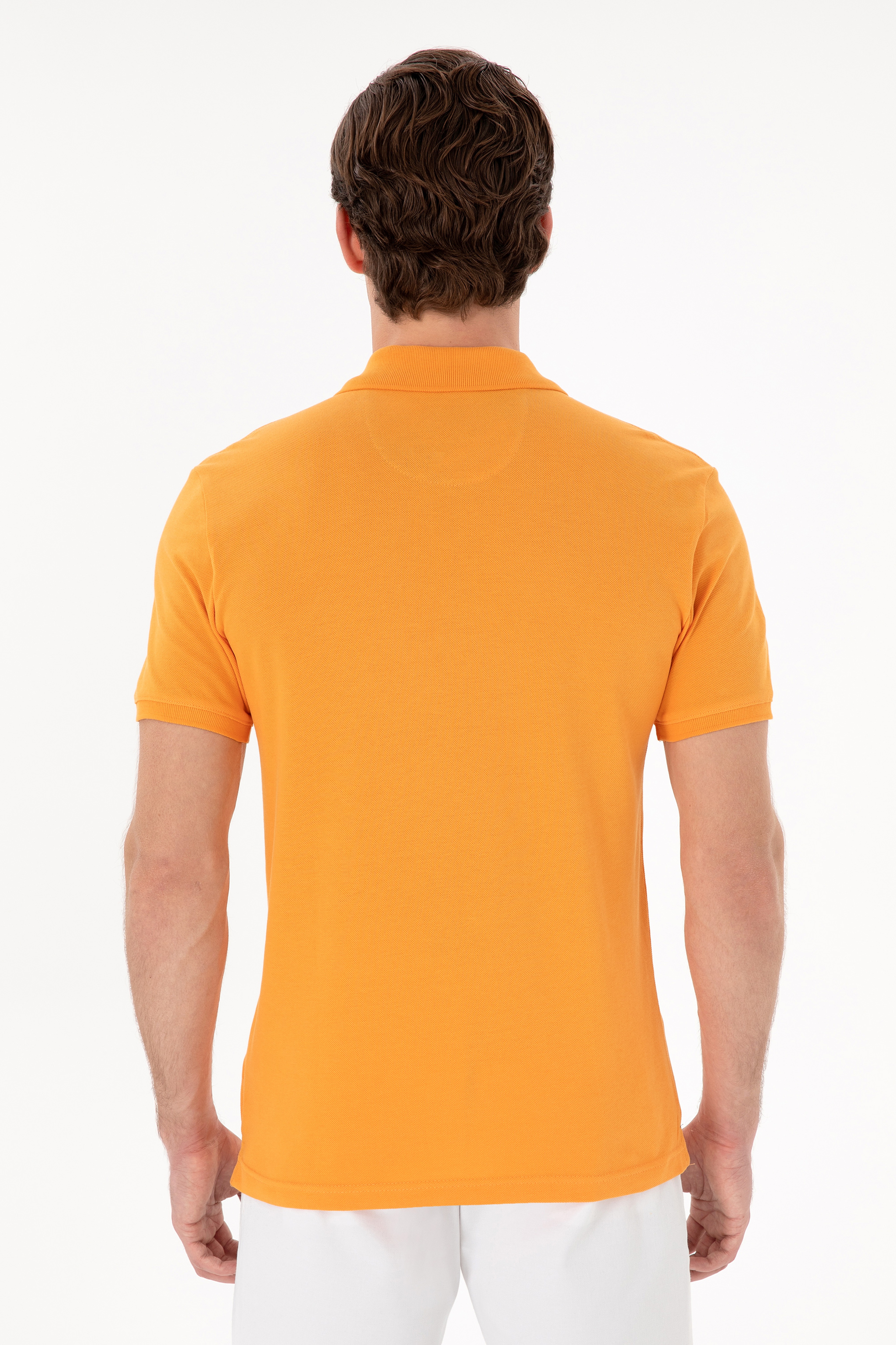 Erkek Slim Fit Polo Yaka Turuncu Basic Tişört