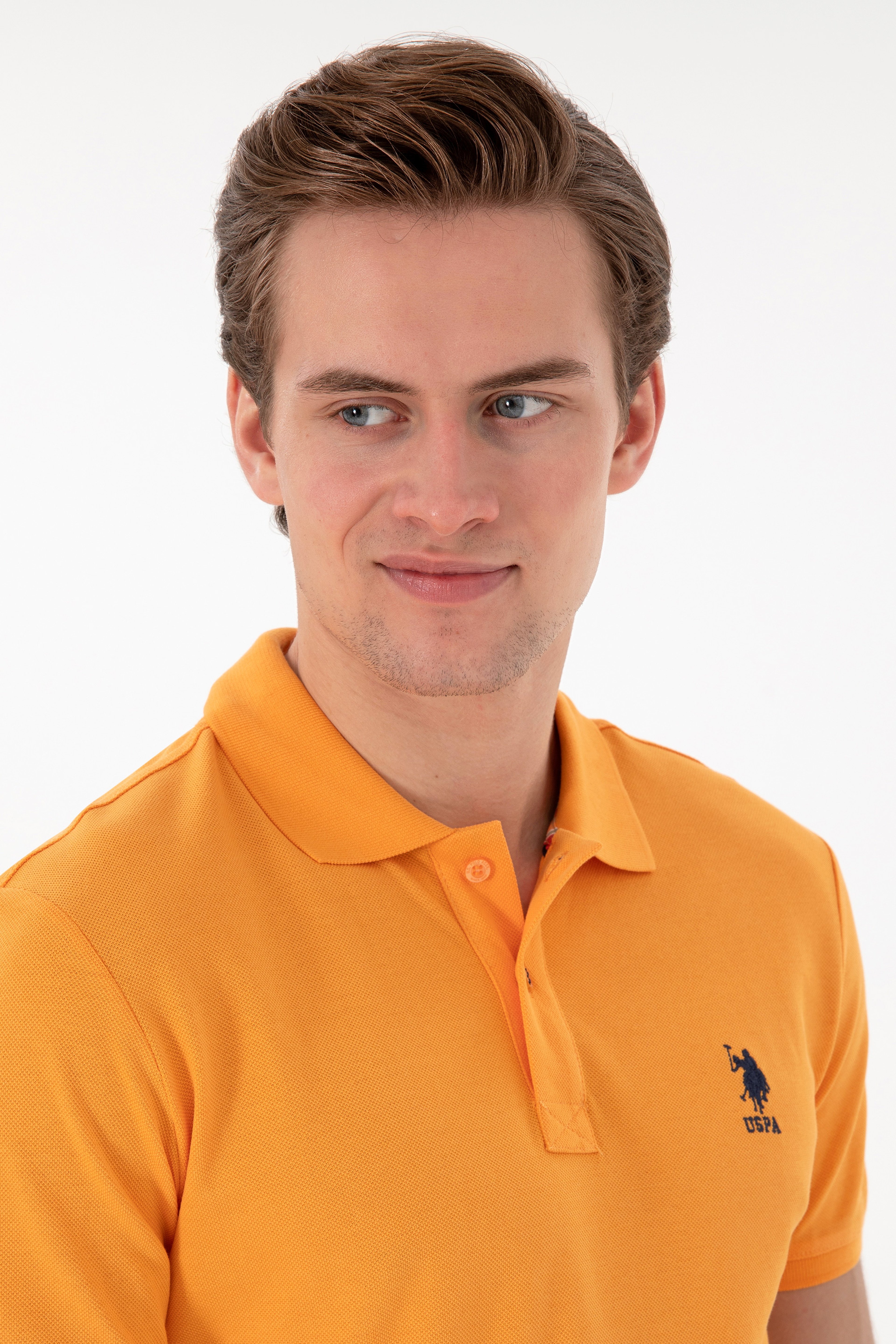 Erkek Slim Fit Polo Yaka Turuncu Basic Tişört - Image 2