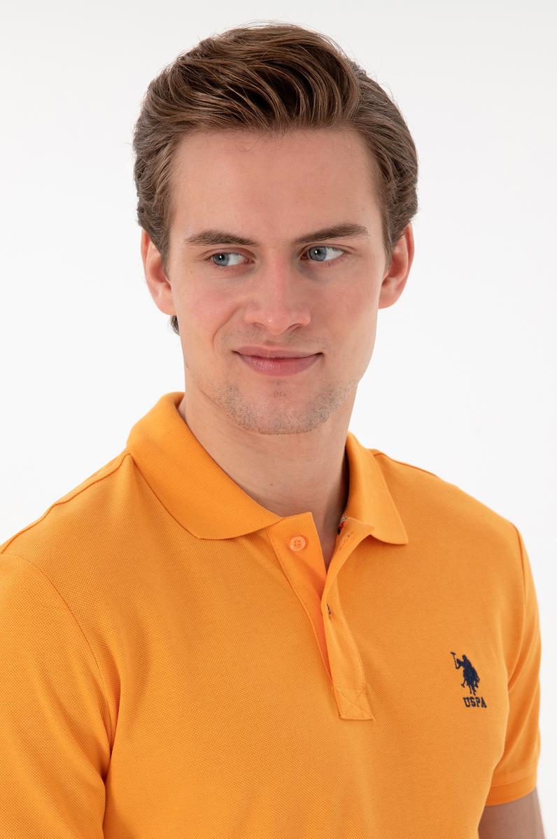 Erkek Slim Fit Polo Yaka Turuncu Basic Tişört