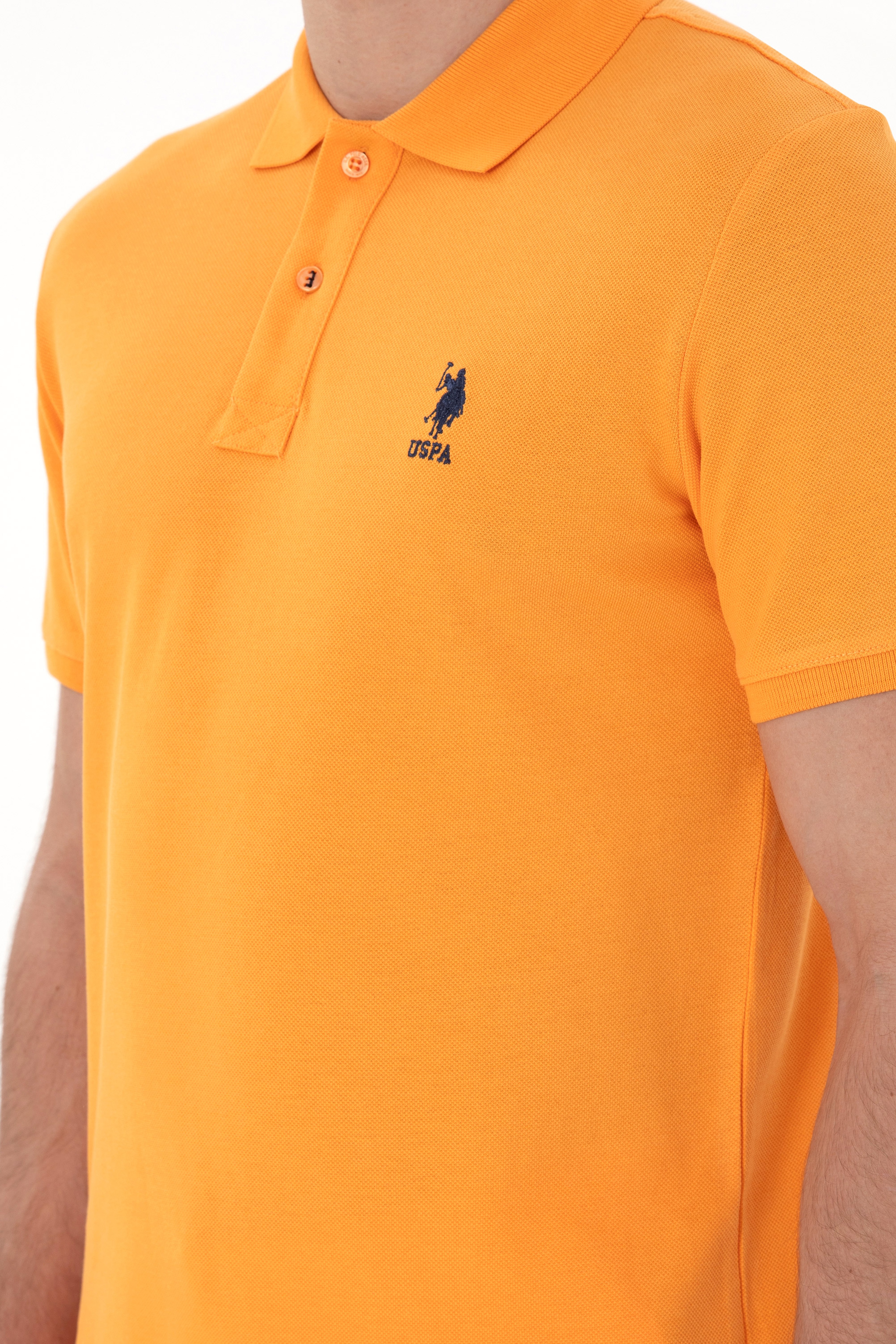 Erkek Slim Fit Polo Yaka Turuncu Basic Tişört