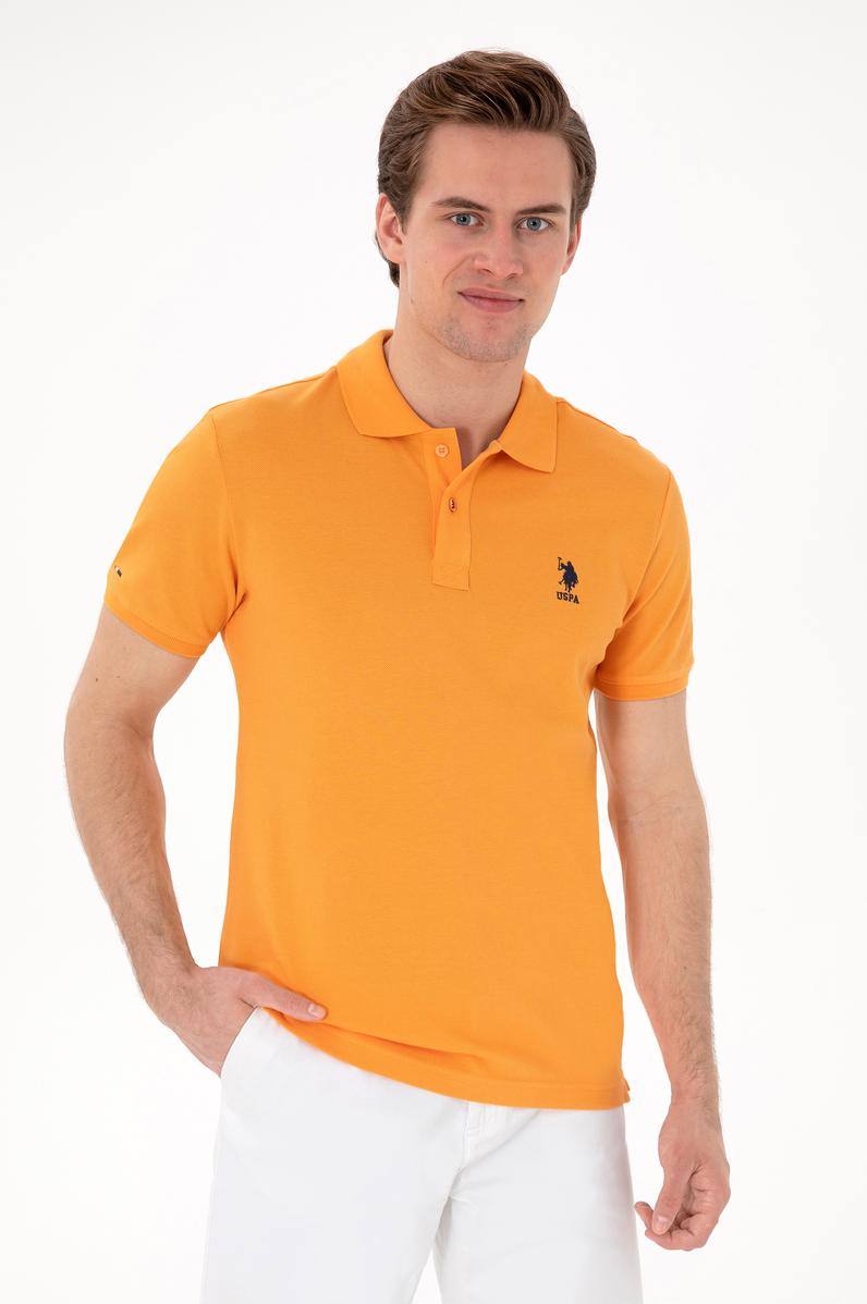 Erkek Slim Fit Polo Yaka Turuncu Basic Tişört