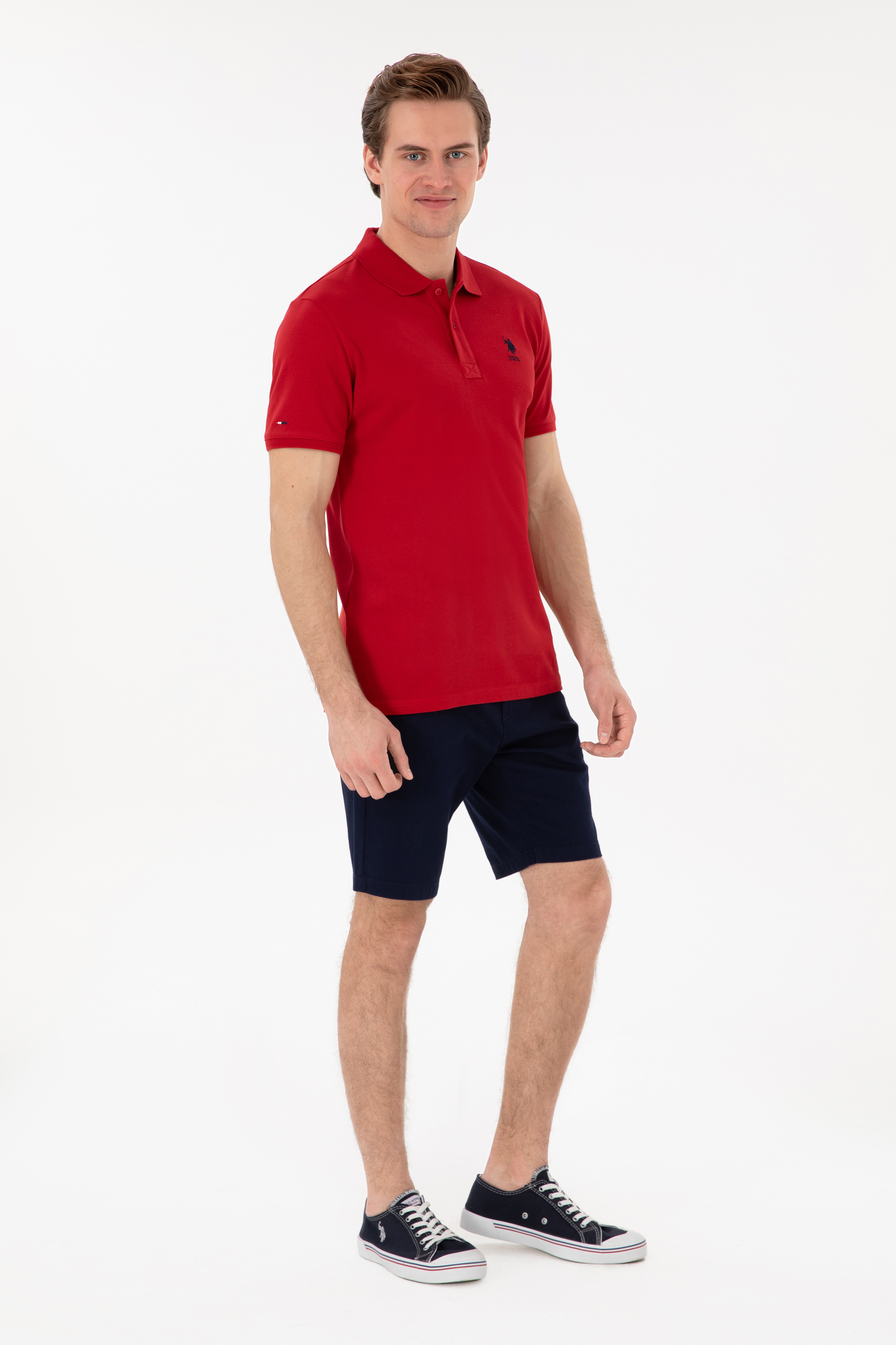 Erkek Slim Fit Polo Yaka Kırmızı Basic Tişört - Image 4