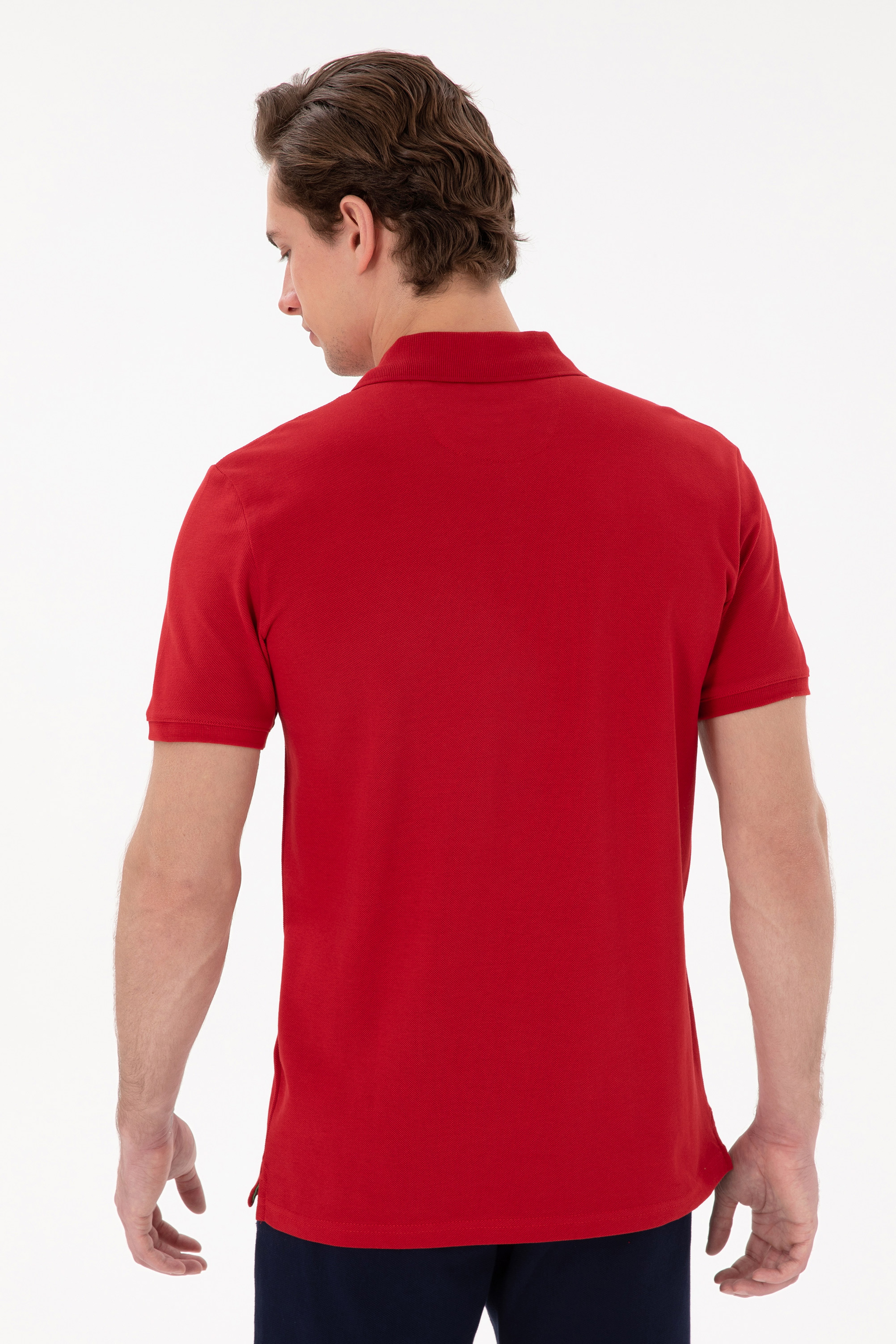 Erkek Slim Fit Polo Yaka Kırmızı Basic Tişört