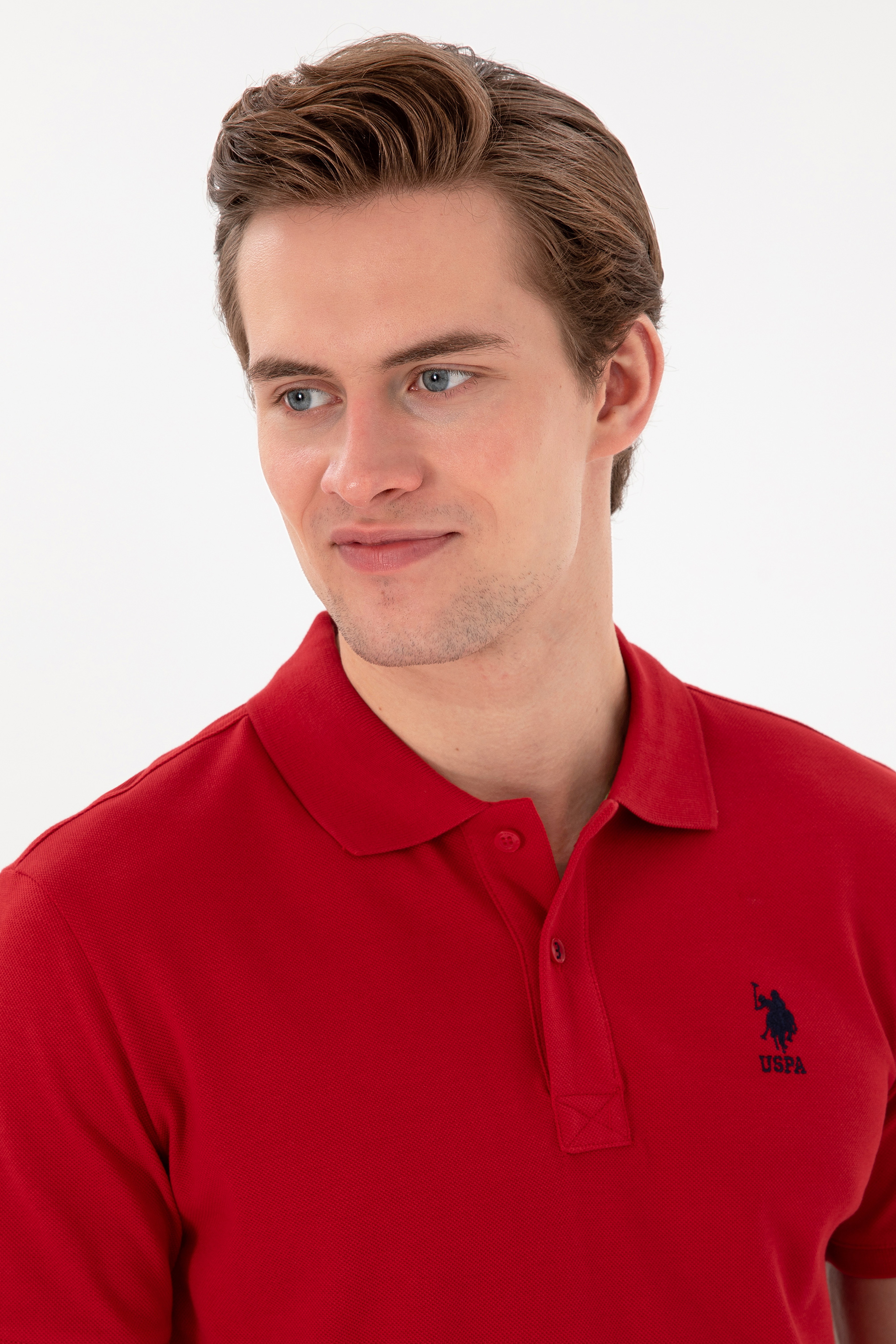 Erkek Slim Fit Polo Yaka Kırmızı Basic Tişört - Image 2