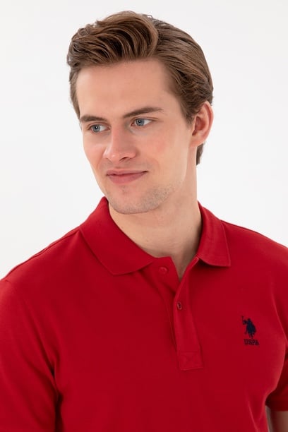 Erkek Slim Fit Polo Yaka Kırmızı Basic Tişört