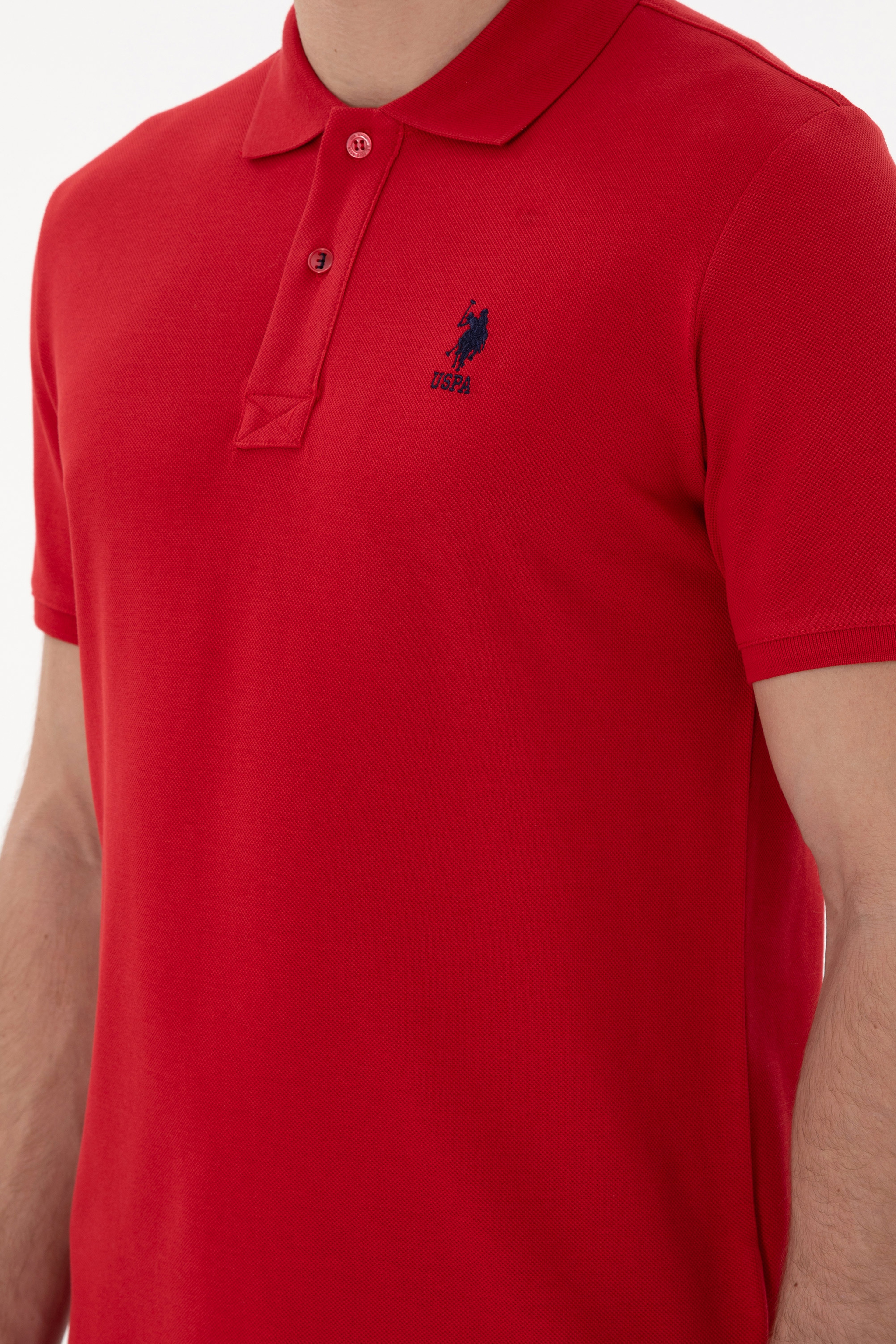 Erkek Slim Fit Polo Yaka Kırmızı Basic Tişört - Image 7