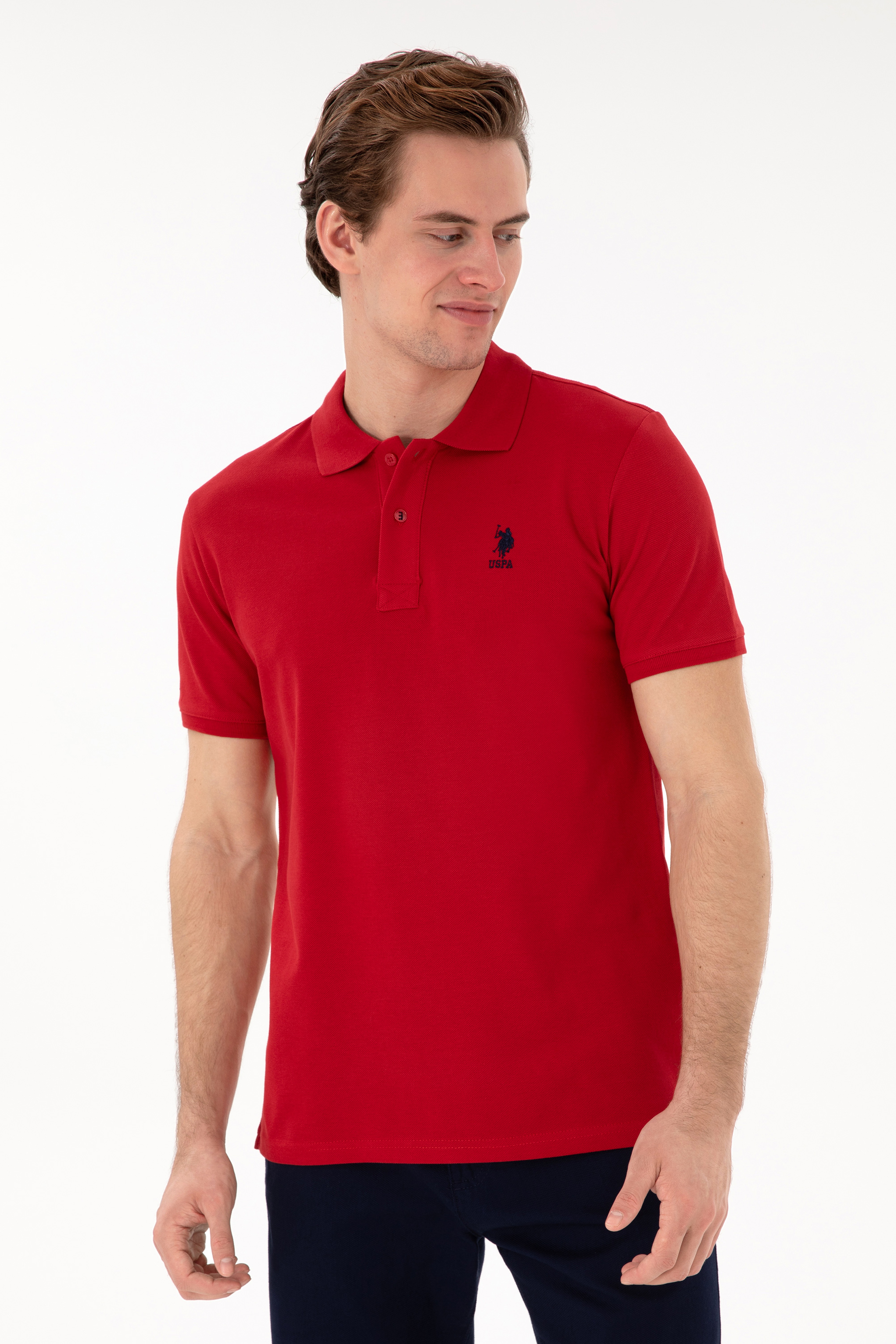 Erkek Slim Fit Polo Yaka Kırmızı Basic Tişört - Image 1