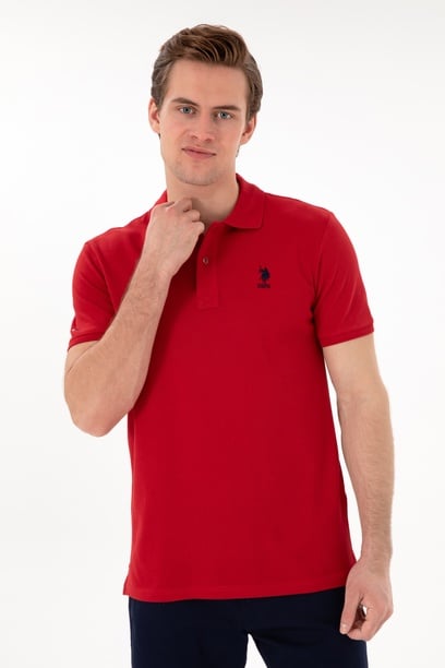 Erkek Slim Fit Polo Yaka Kırmızı Basic Tişört