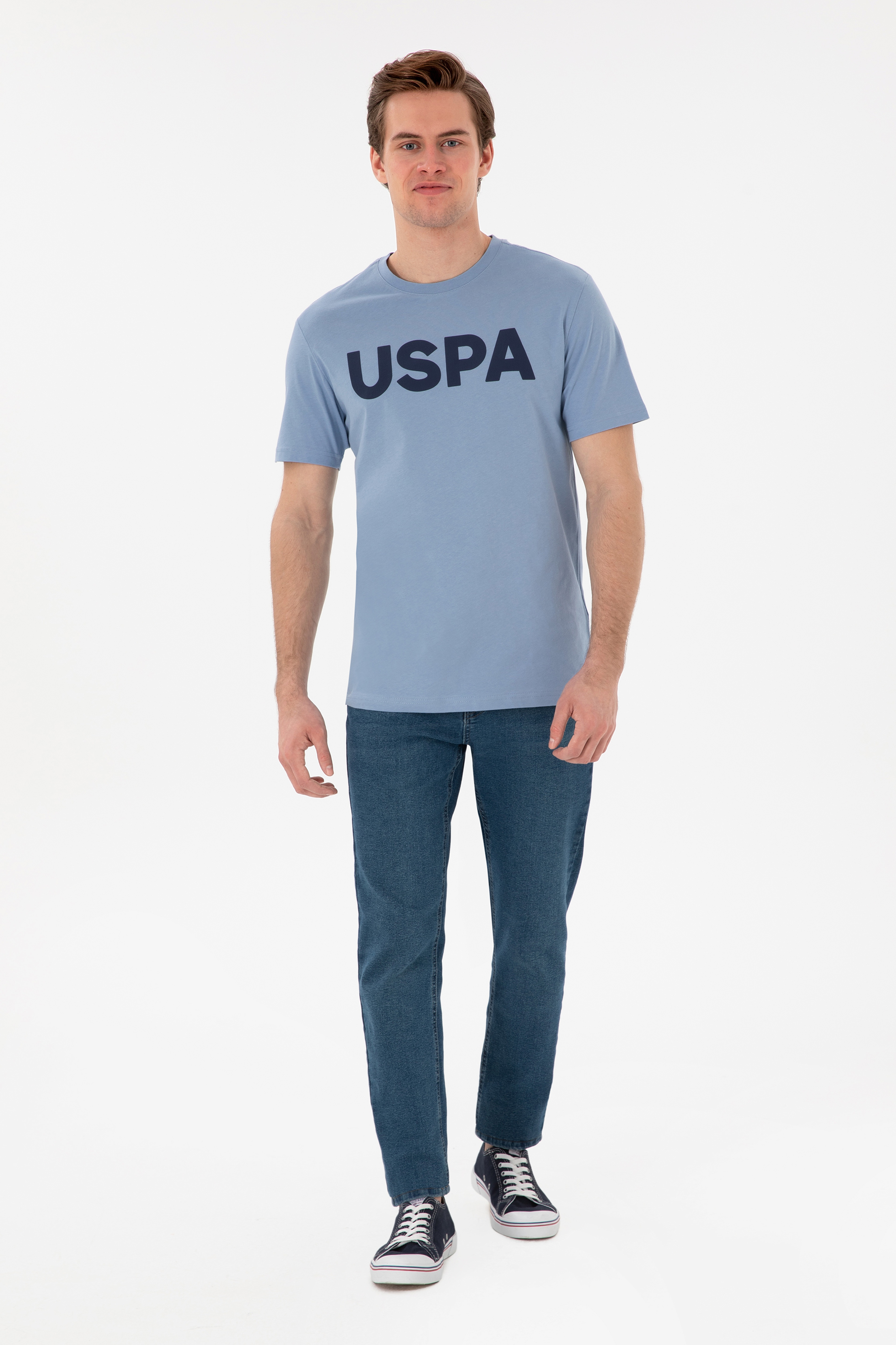 Erkek Regular Fit Bisiklet Yaka Mavi Basic Tişört - Image 4