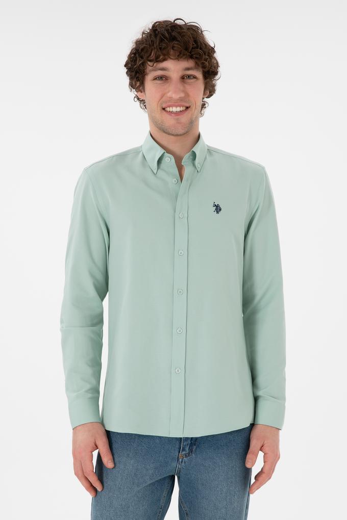 Erkek Su Yeşili Uzun Kollu Basic Gömlek