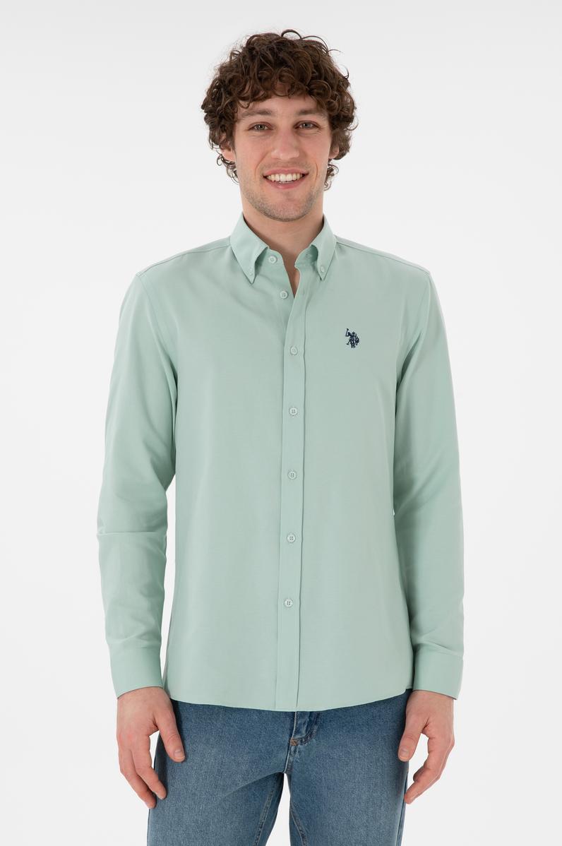 Erkek Su Yeşili Uzun Kollu Basic Gömlek
