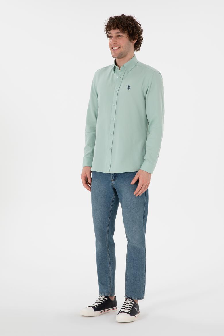 Erkek Su Yeşili Uzun Kollu Basic Gömlek - 50306338048