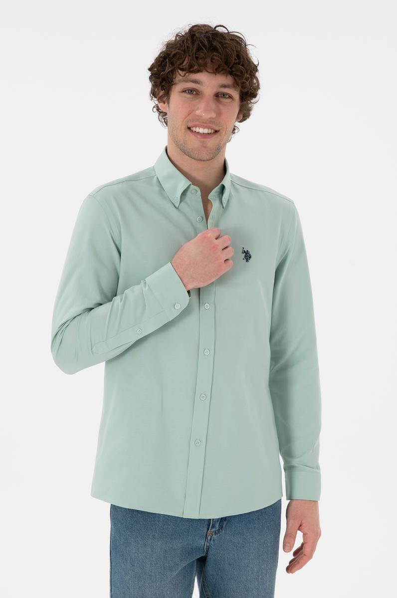 Erkek Su Yeşili Uzun Kollu Basic Gömlek