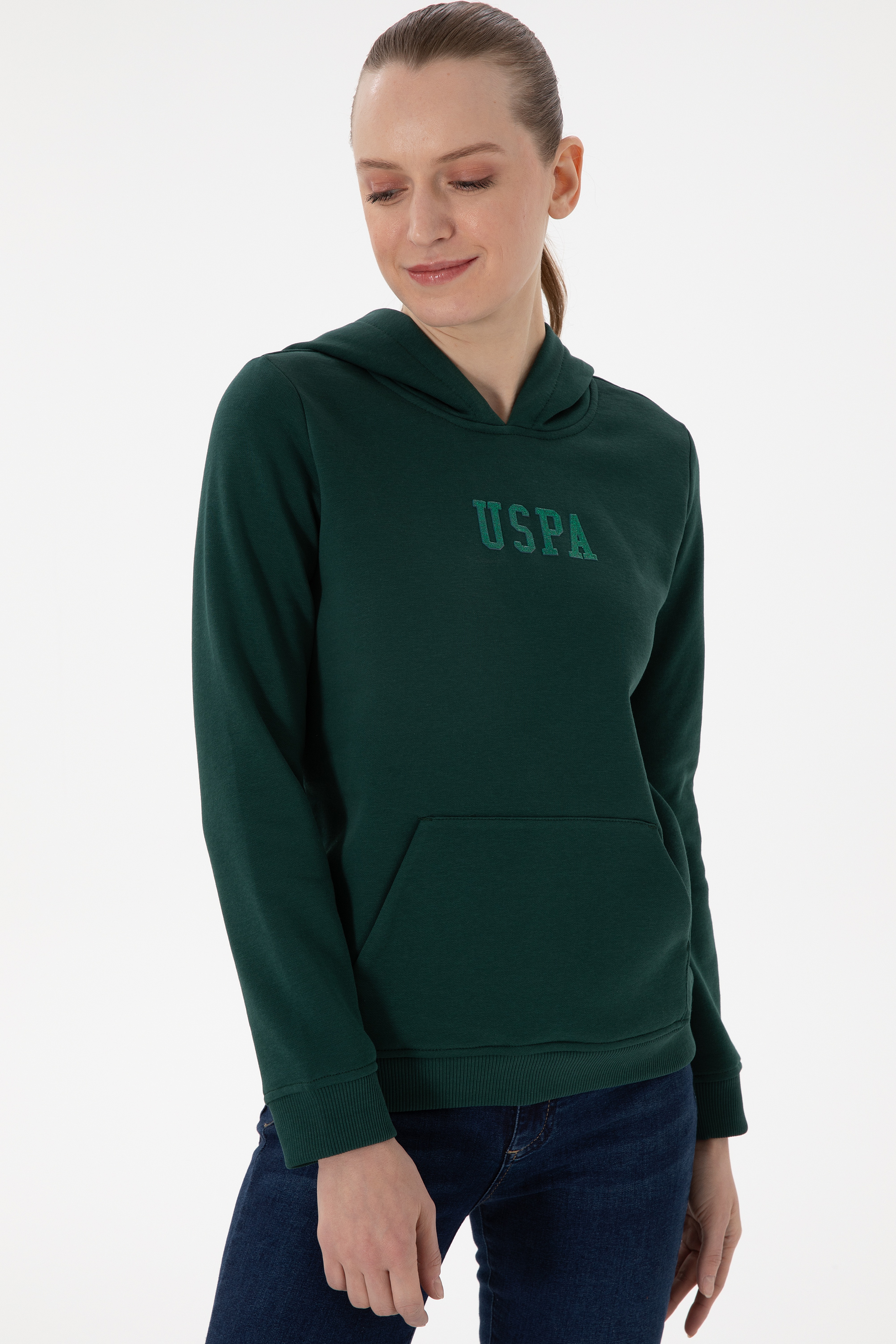 Kadın Koyu Yeşil Basic Sweatshirt - Image 3