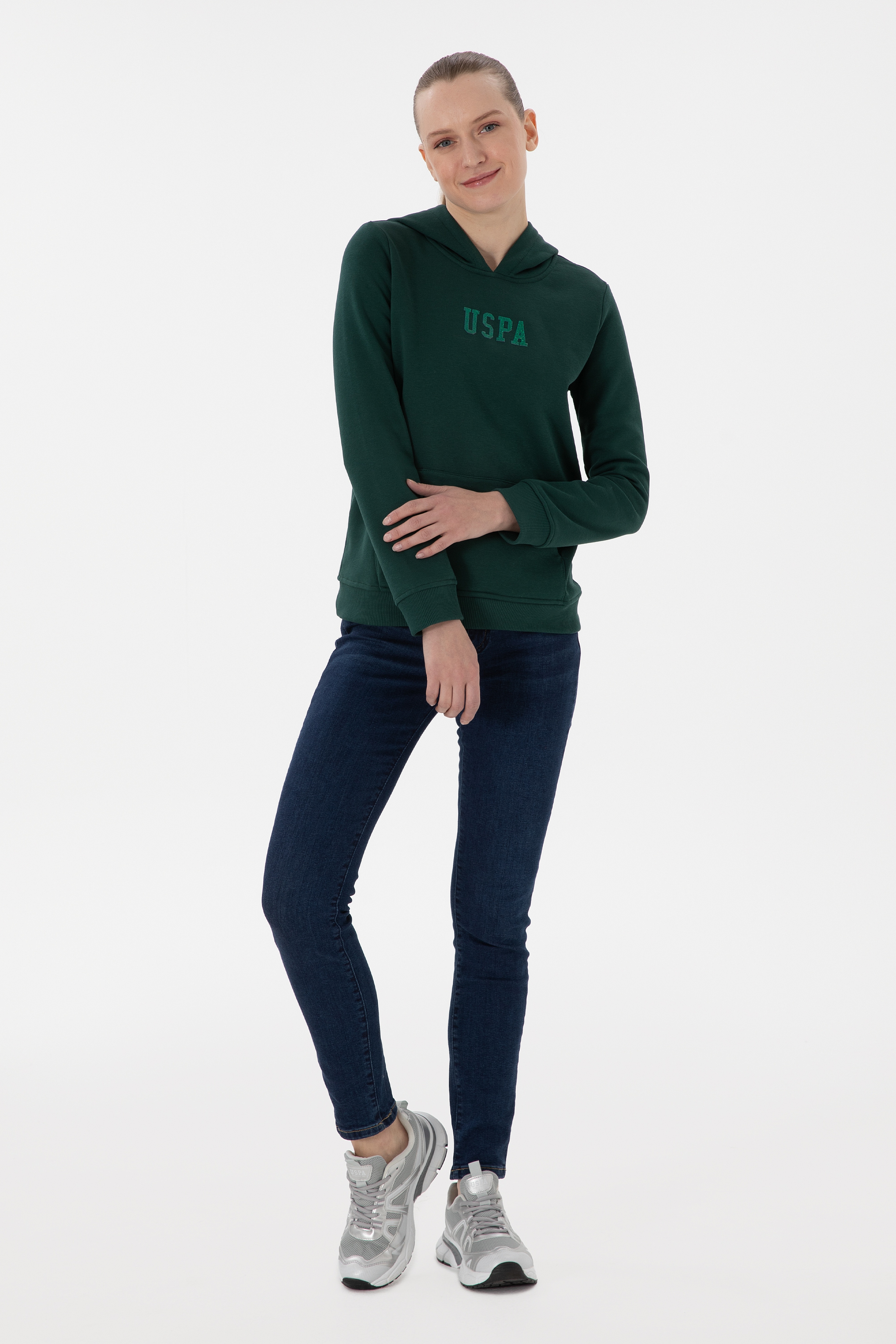 Kadın Koyu Yeşil Basic Sweatshirt - Image 4