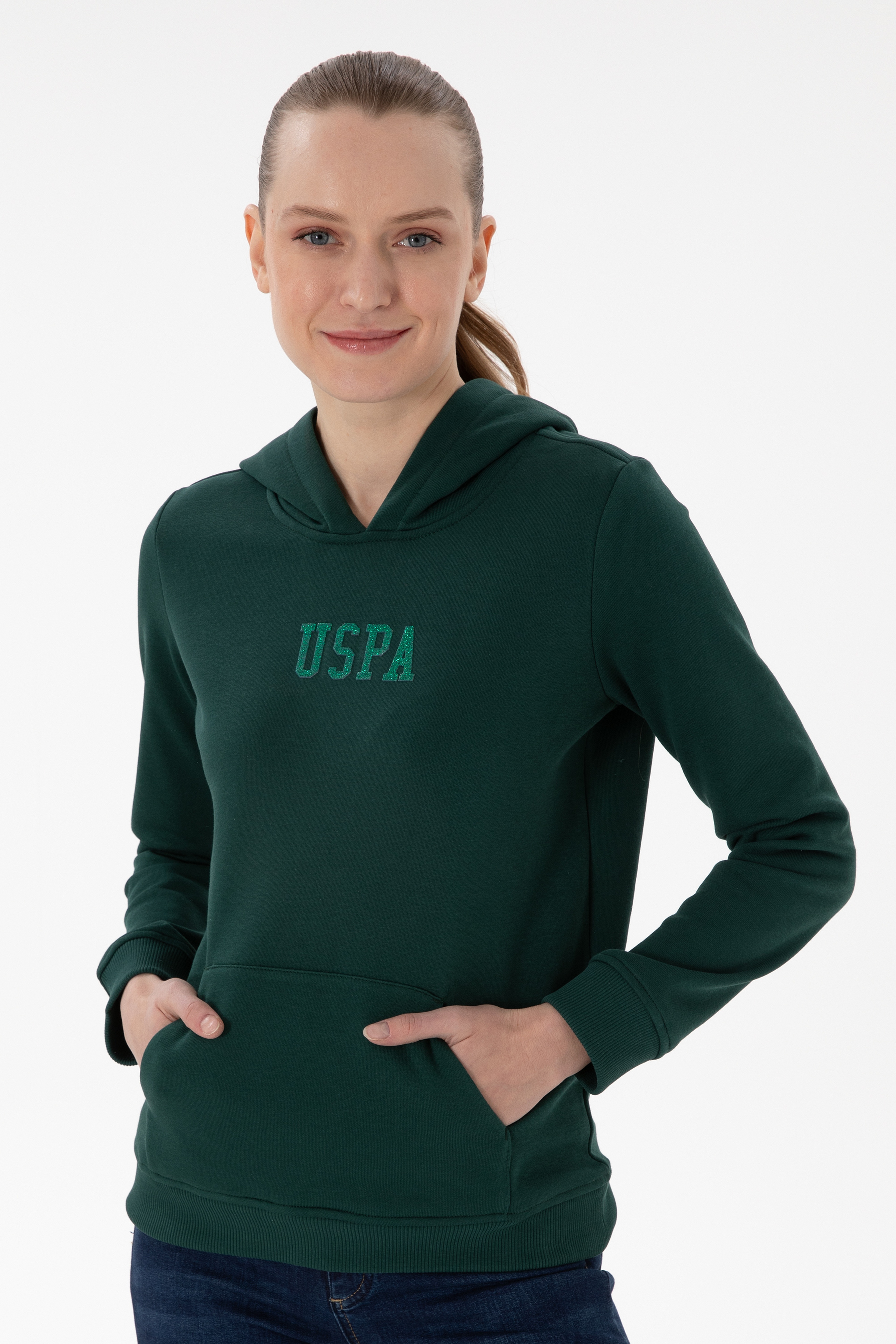 Kadın Koyu Yeşil Basic Sweatshirt - Image 1