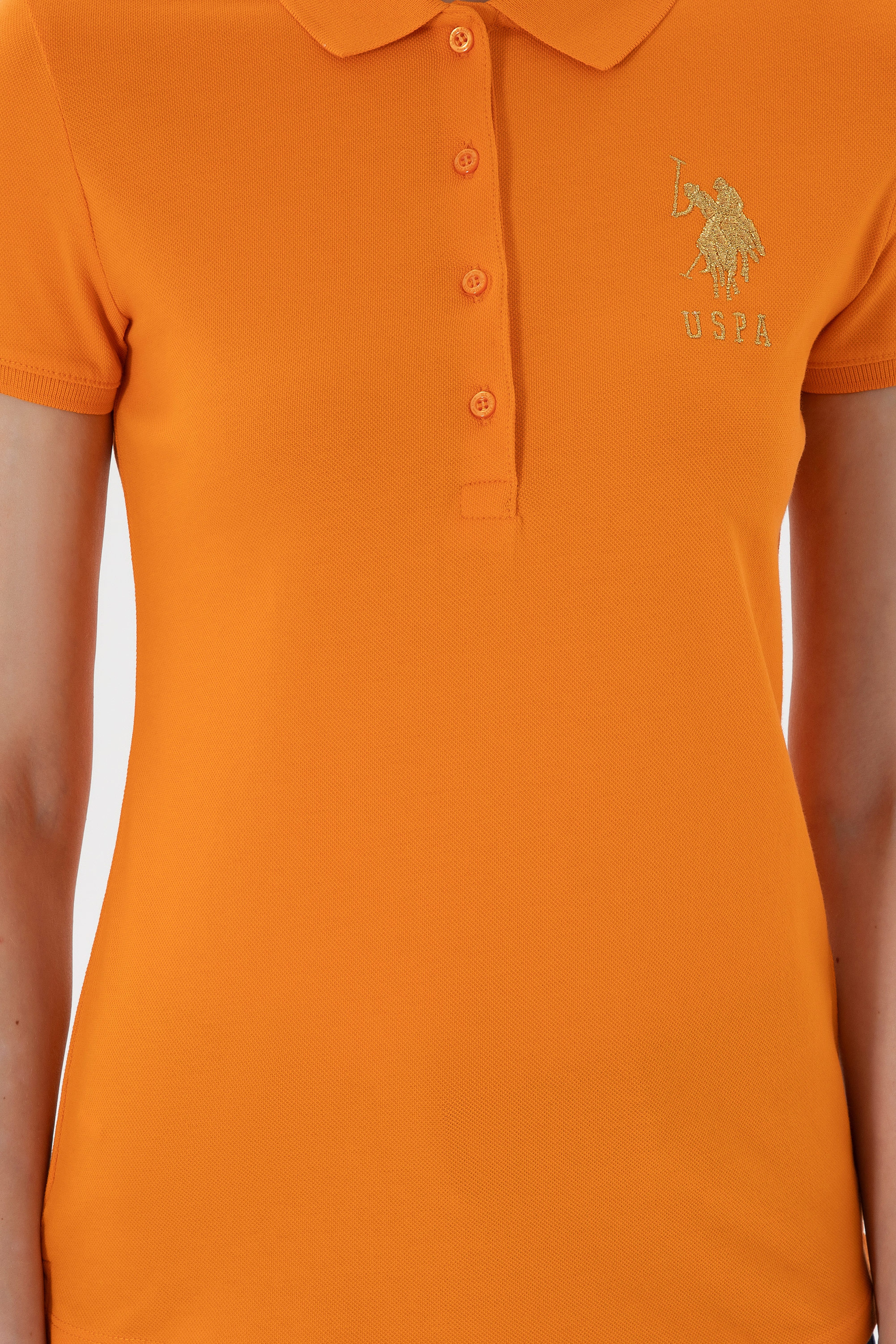 Kadın Turuncu Basic Polo Yaka Tişört - Image 6