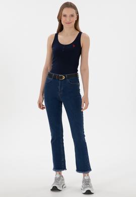 Kadın Lacivert Kolsuz Bisiklet Yaka Basic Tişört - 50300895021