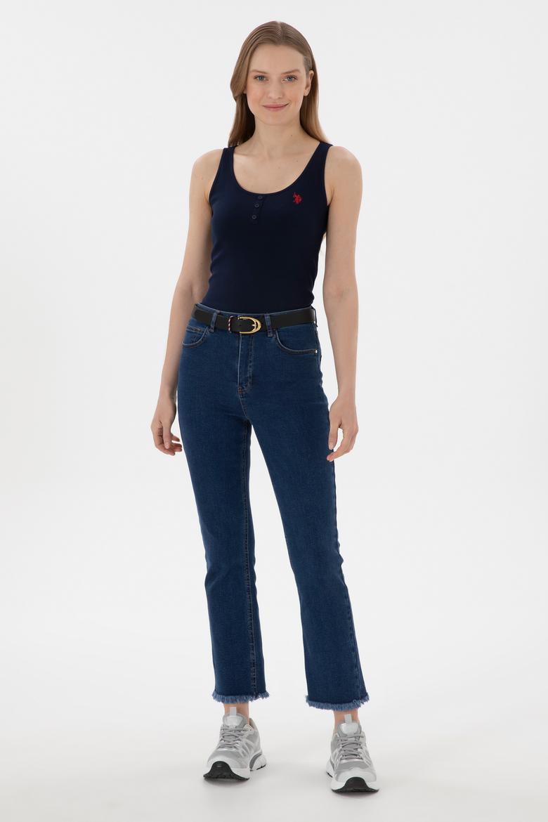 Kadın Lacivert Kolsuz Bisiklet Yaka Basic Tişört - 50300895021