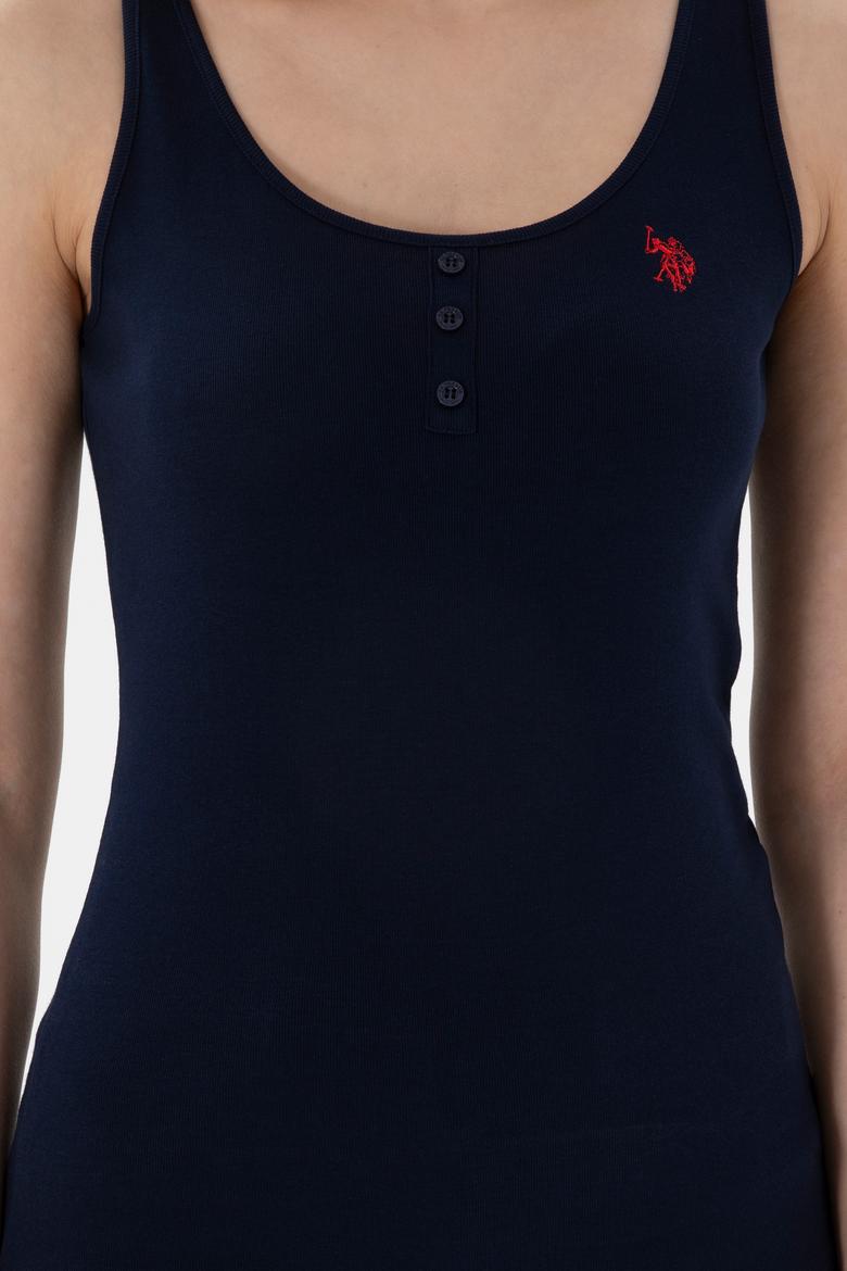 Kadın Lacivert Kolsuz Bisiklet Yaka Basic Tişört - 50300895021