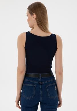 Kadın Lacivert Kolsuz Bisiklet Yaka Basic Tişört - 50300895021