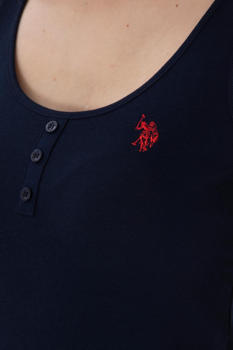 Kadın Lacivert Kolsuz Bisiklet Yaka Basic Tişört - 50300895021