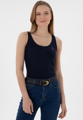 Kadın Lacivert Kolsuz Bisiklet Yaka Basic Tişört - 50300895021