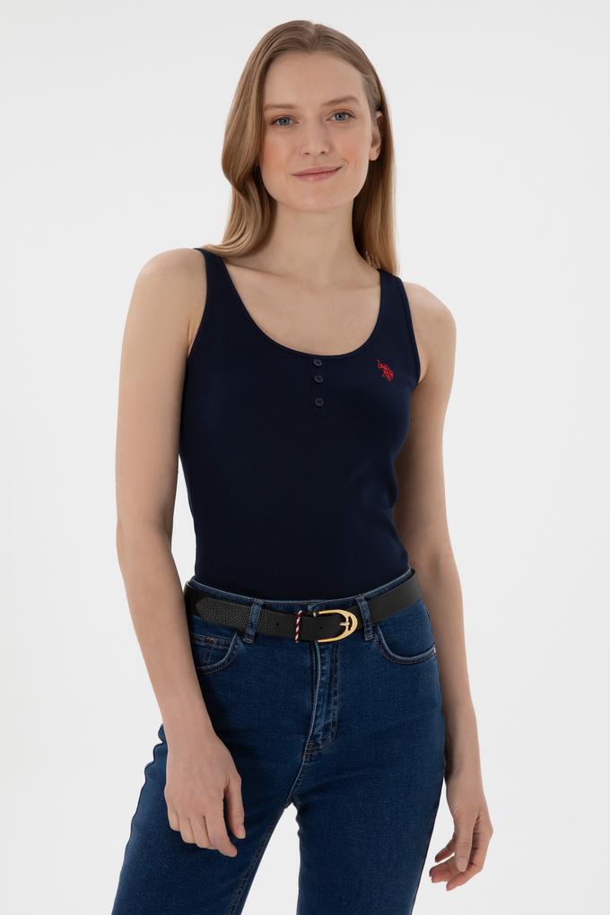 Kadın Lacivert Kolsuz Bisiklet Yaka Basic Tişört