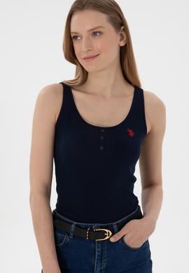 Kadın Lacivert Kolsuz Bisiklet Yaka Basic Tişört - 50300895021