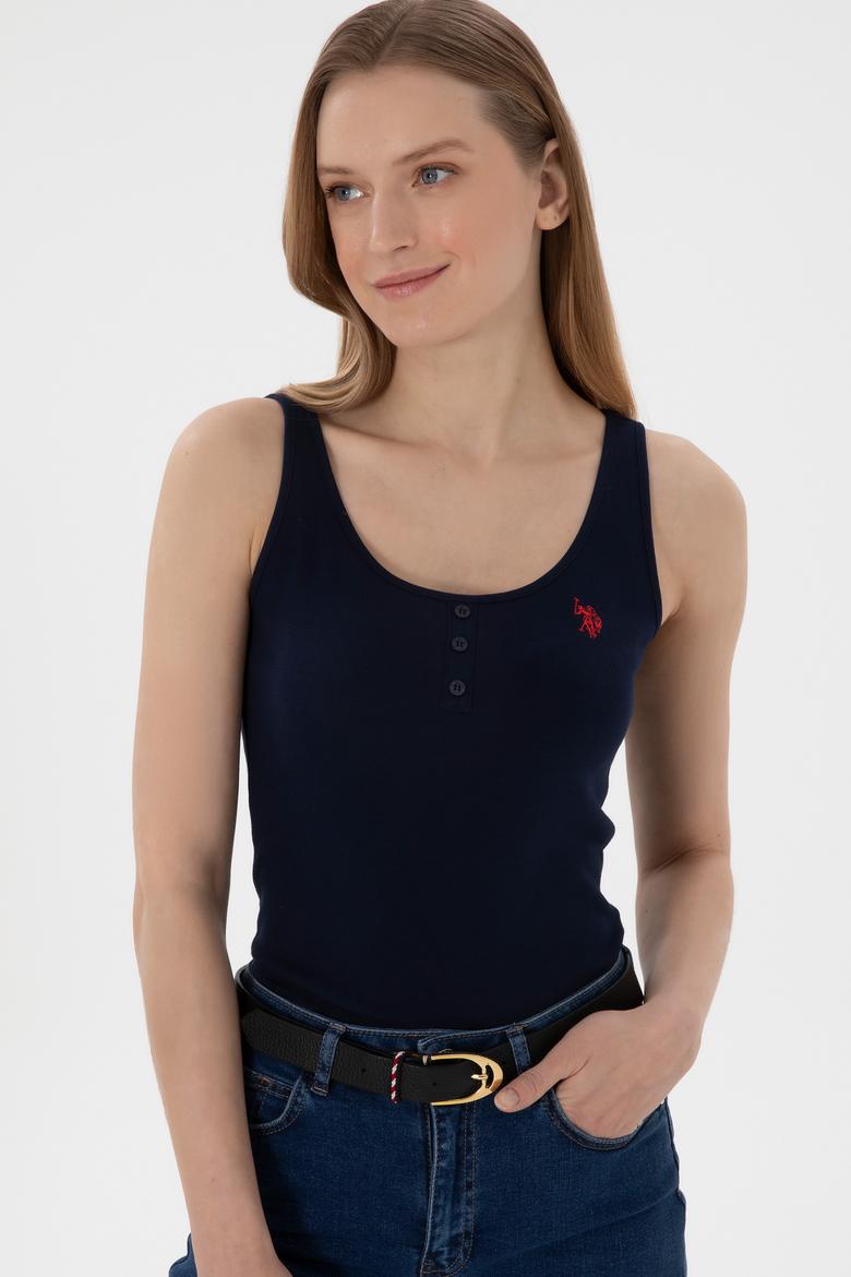 Kadın Lacivert Kolsuz Bisiklet Yaka Basic Tişört - 50300895021