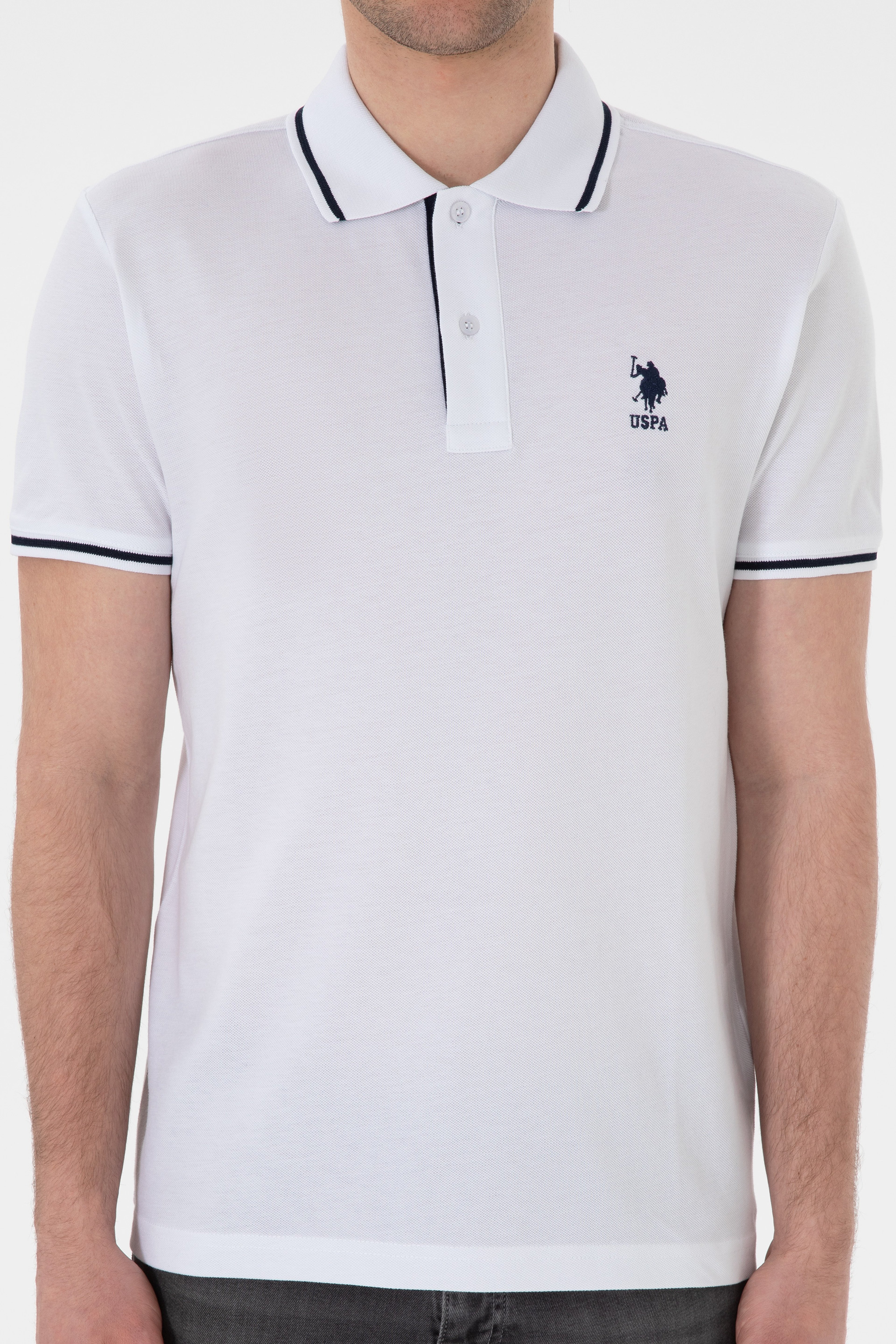 Erkek Slim Fit Polo Yaka Beyaz Basic Tişört - Image 7