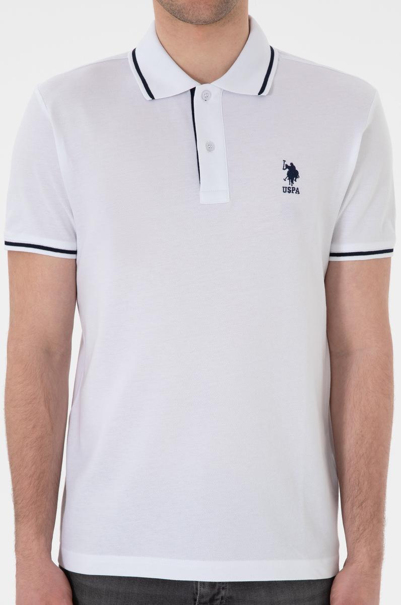 Erkek Slim Fit Polo Yaka Beyaz Basic Tişört