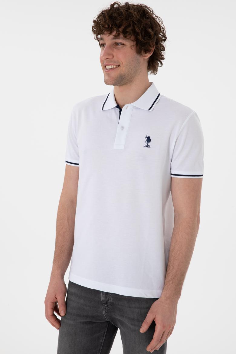 Erkek Slim Fit Polo Yaka Beyaz Basic Tişört - 50305980003