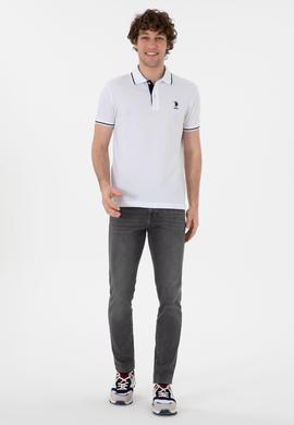 Erkek Slim Fit Polo Yaka Beyaz Basic Tişört - 50305980003