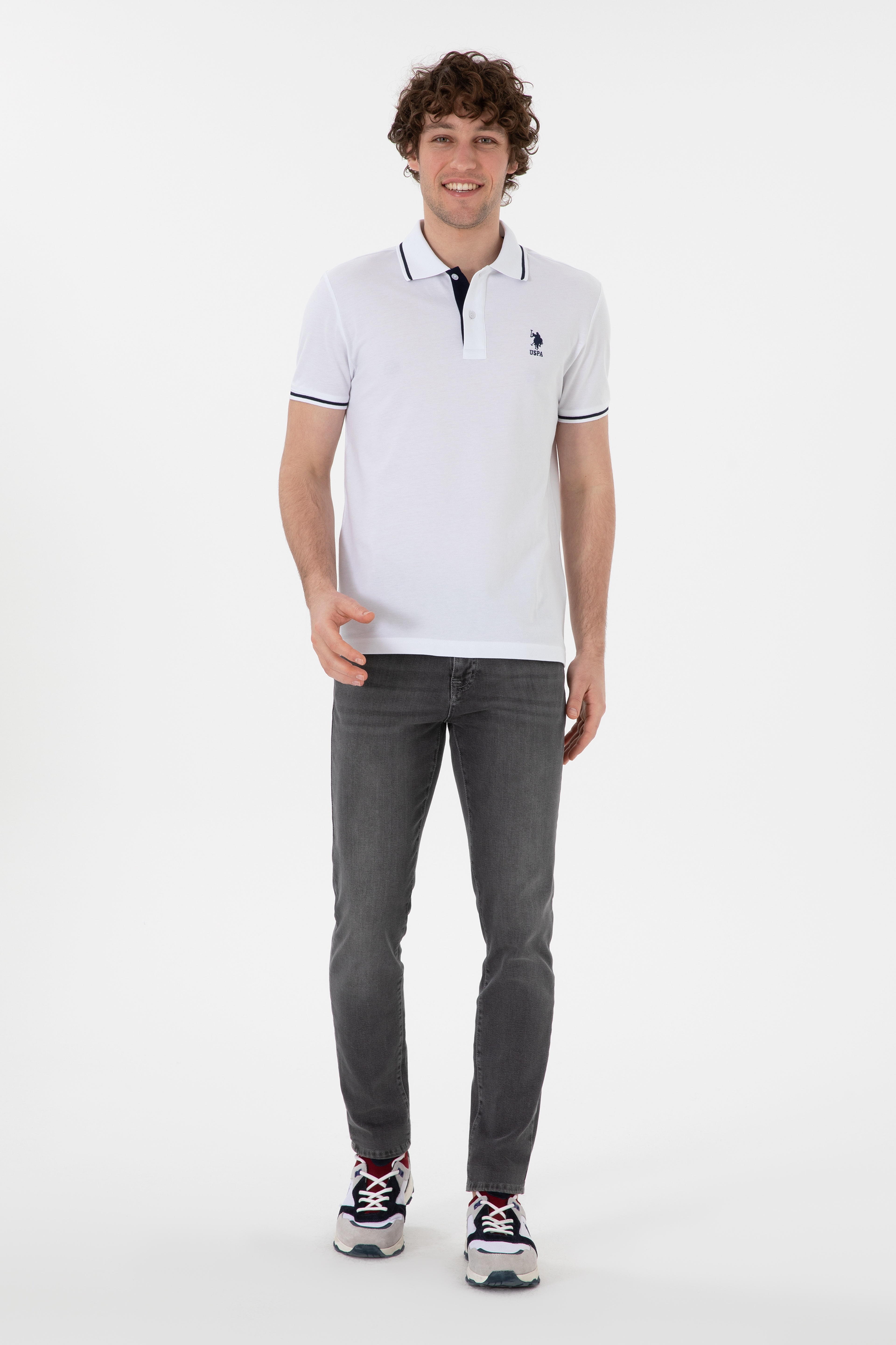 Erkek Slim Fit Polo Yaka Beyaz Basic Tişört