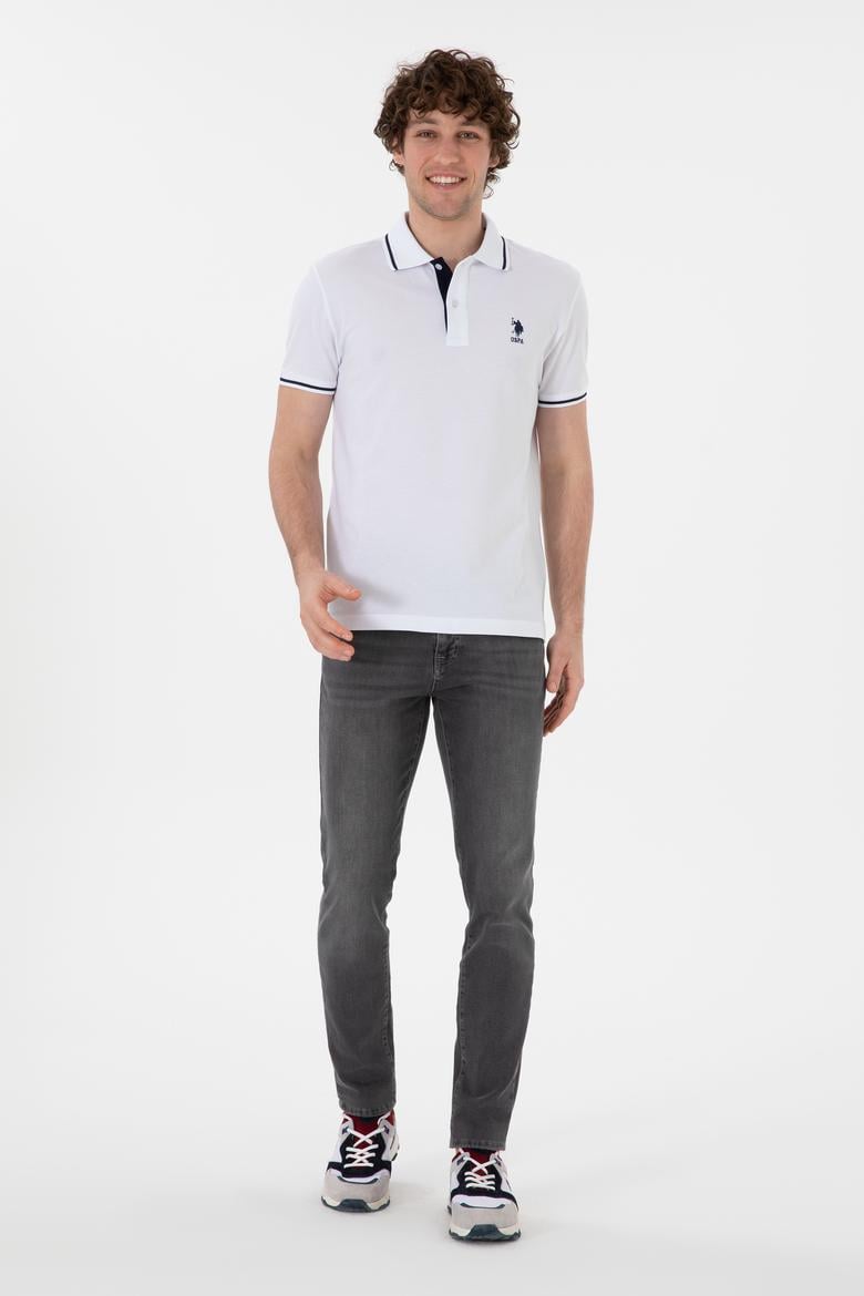 Erkek Slim Fit Polo Yaka Beyaz Basic Tişört - 50305980003