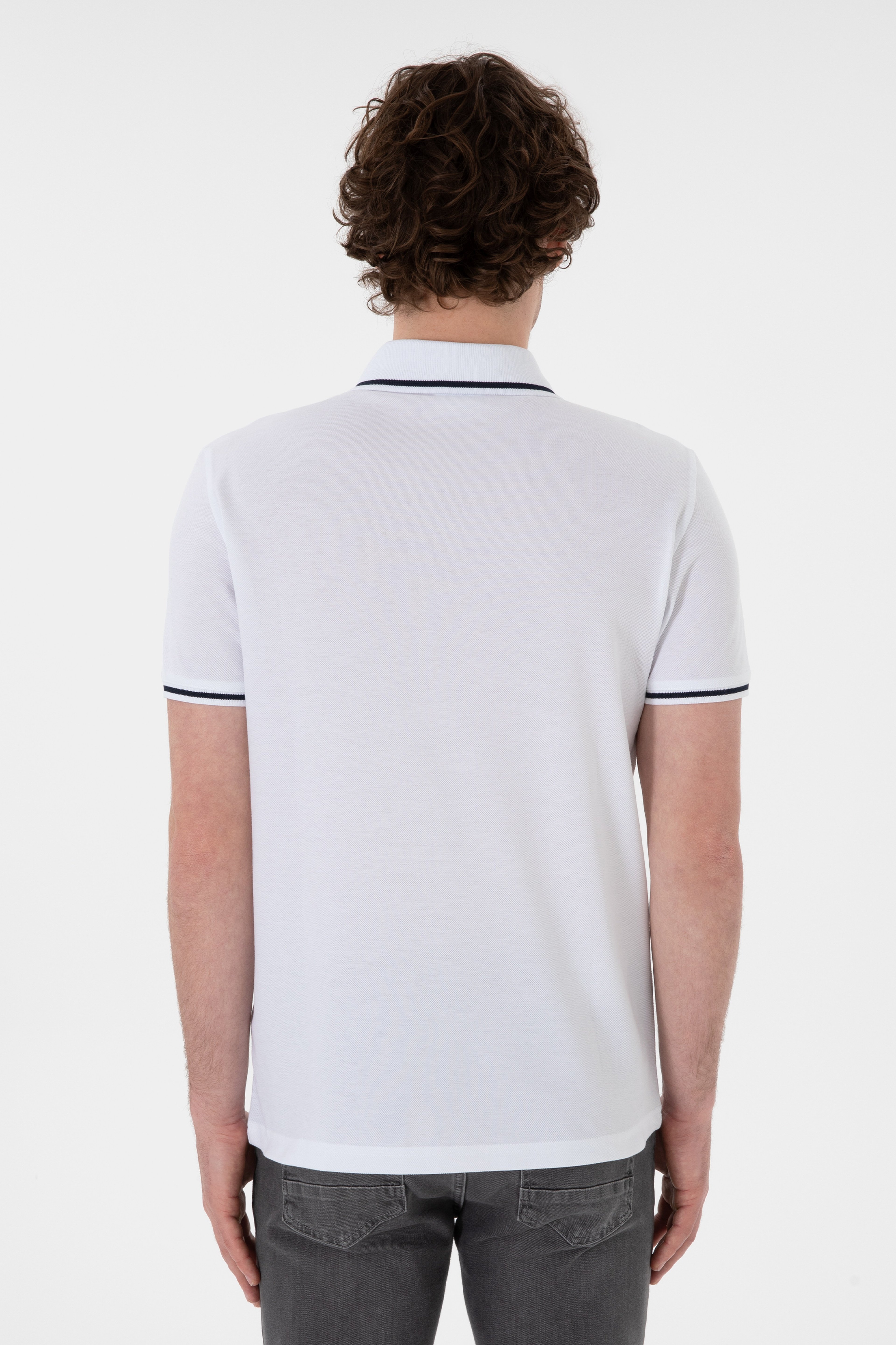 Erkek Slim Fit Polo Yaka Beyaz Basic Tişört