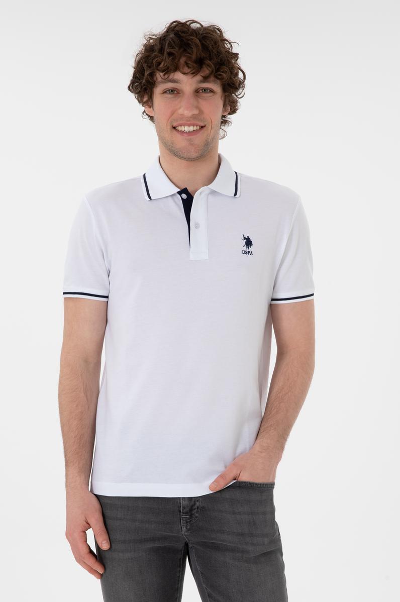 Erkek Slim Fit Polo Yaka Beyaz Basic Tişört