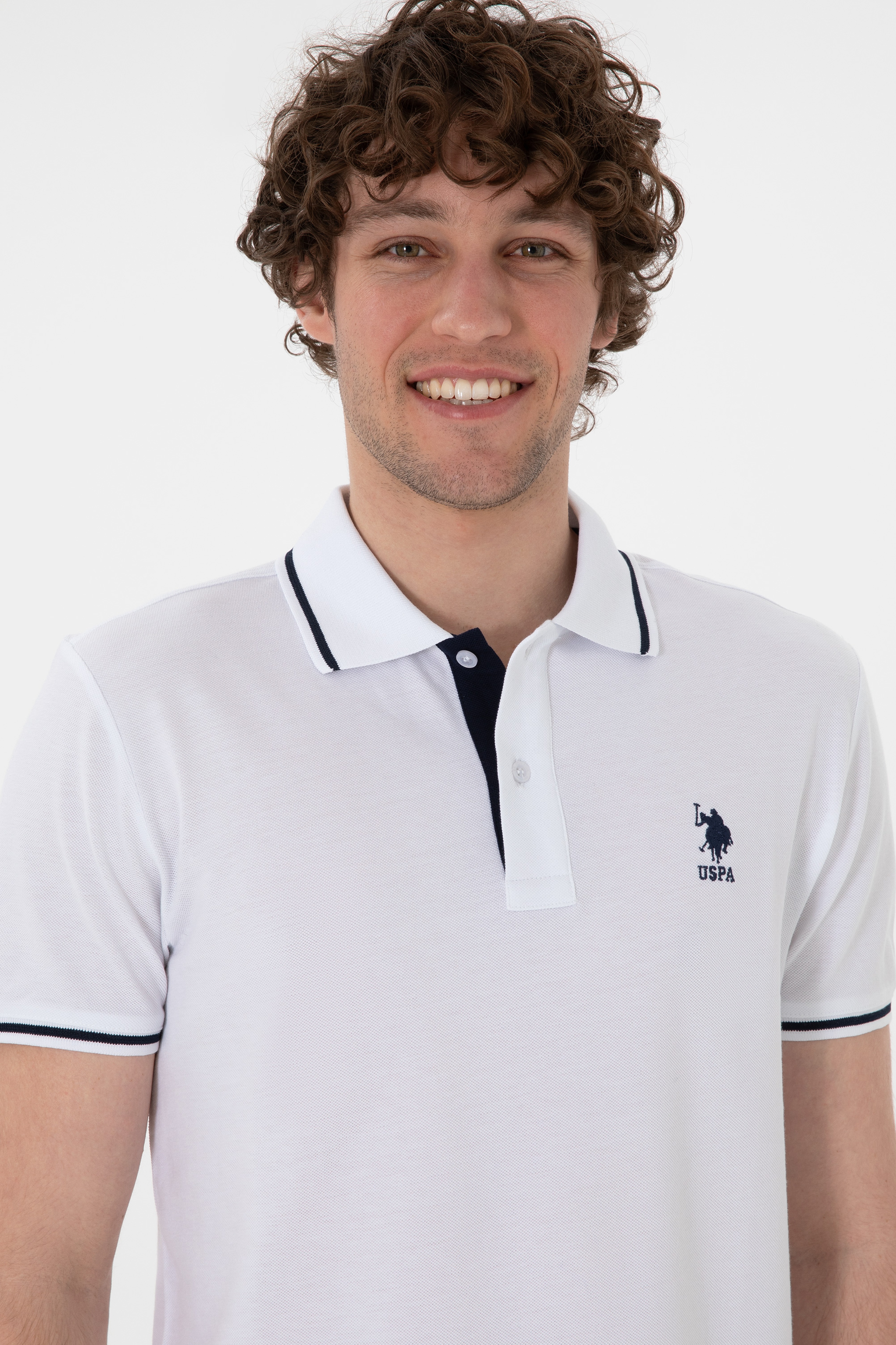 Erkek Slim Fit Polo Yaka Beyaz Basic Tişört - Image 3