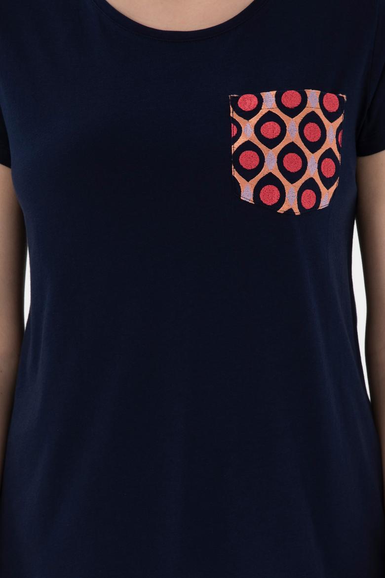 Kadın Lacivert Bisiklet Yaka Tişört - 50305832008