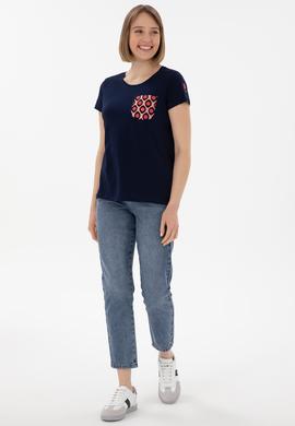 Kadın Lacivert Bisiklet Yaka Tişört - 50305832008