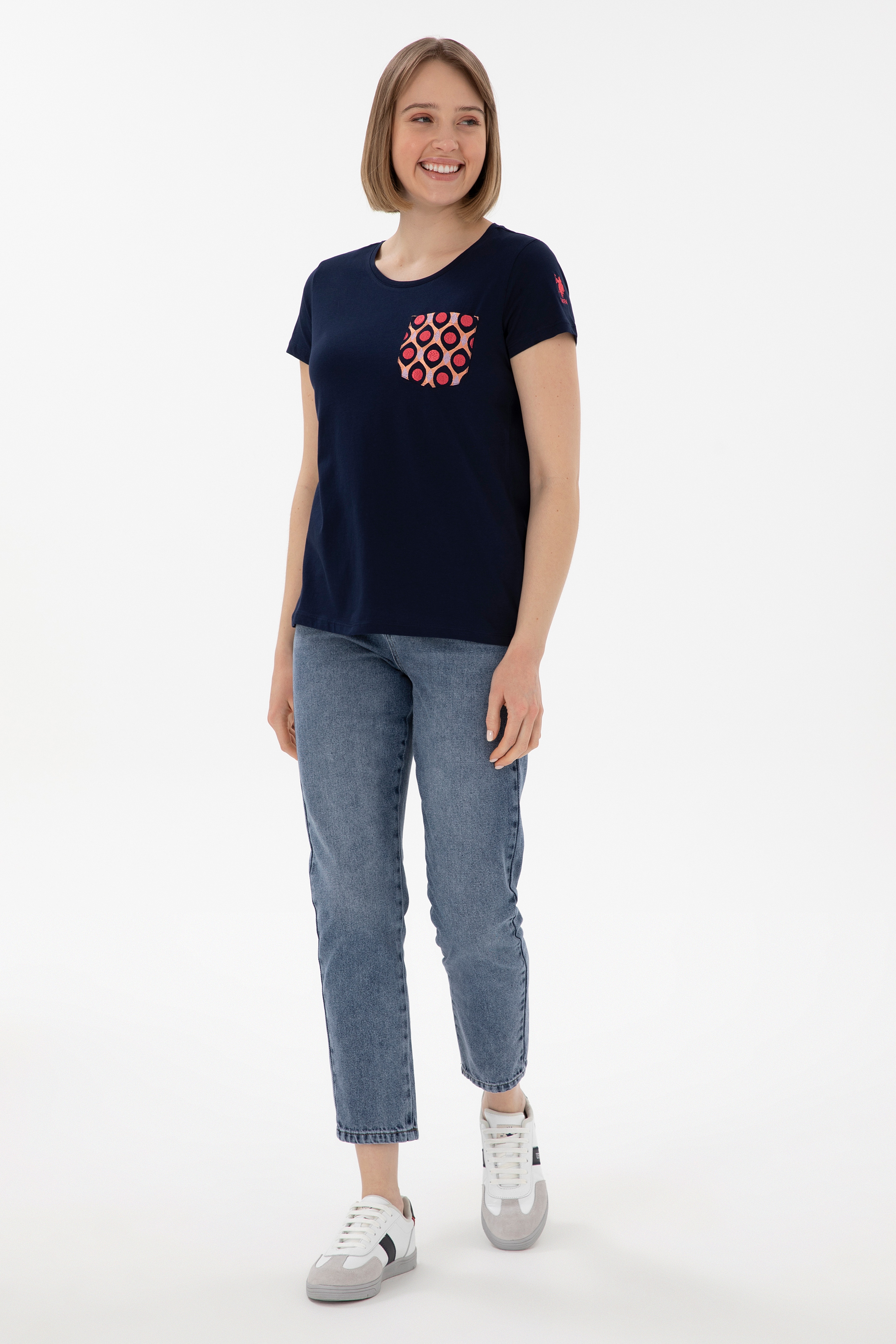 Kadın Lacivert Bisiklet Yaka Tişört - Image 4