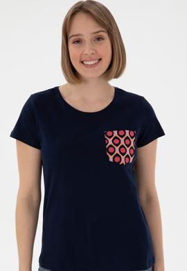 Kadın Lacivert Bisiklet Yaka Tişört - 50305832008