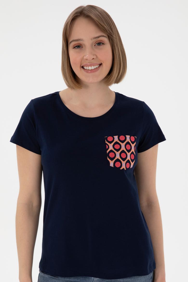 Kadın Lacivert Bisiklet Yaka Tişört - 50305832008