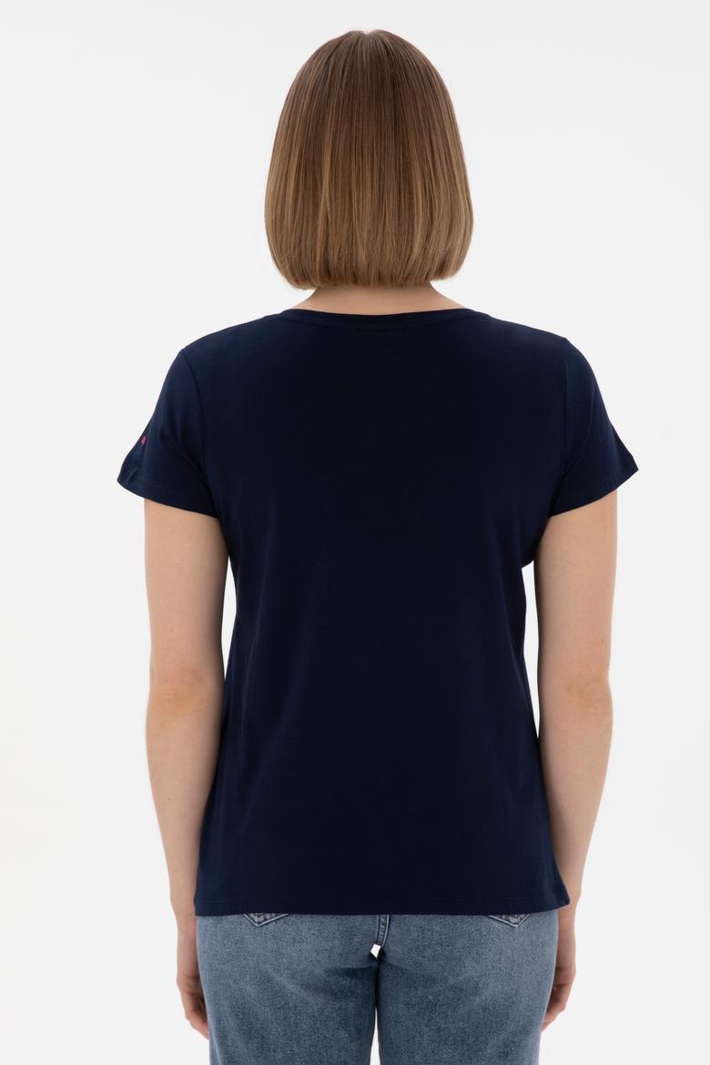 Kadın Lacivert Bisiklet Yaka Tişört - 50305832008