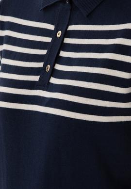 Kadın Lacivert Polo Yaka Çizgili Triko Tişört - 50306479004